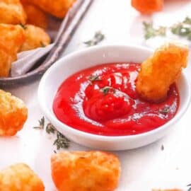 air fryer frozen tater tots served with ketchup