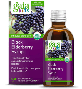 Gai black elderberry syrup bottle.