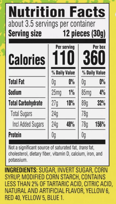 sour patch kids ingredients label