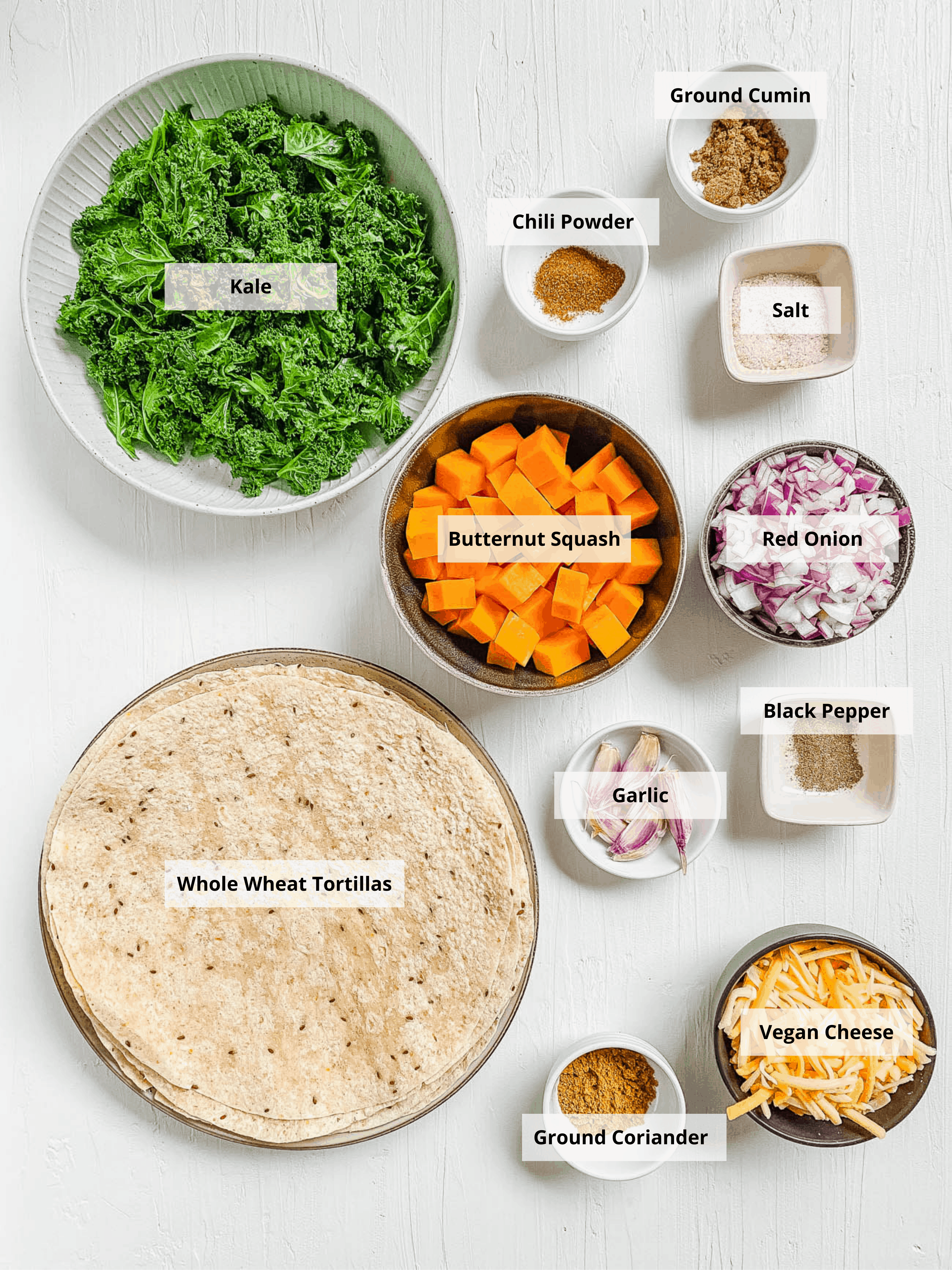 ingredients for vegan quesadillas