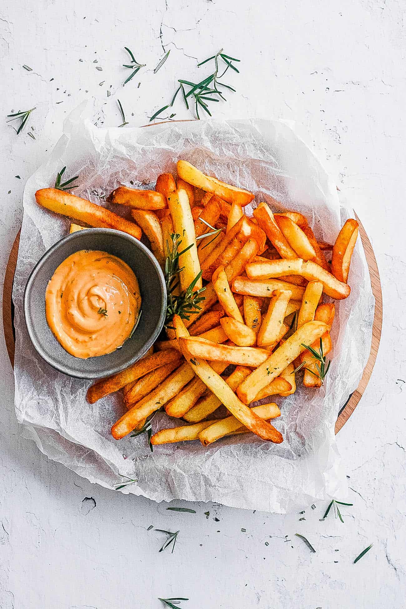 air fryer frozen french fries on a plate with ketchup