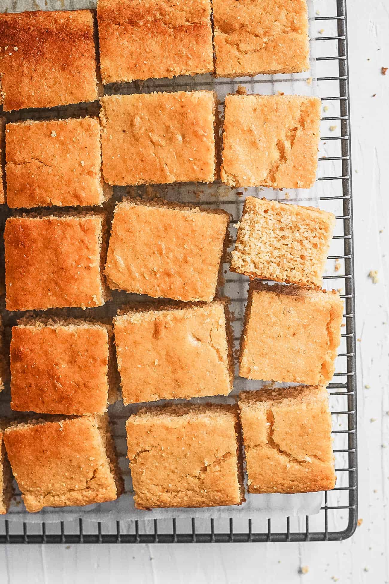 healthy cornbread (with vegan option) on a wire rack