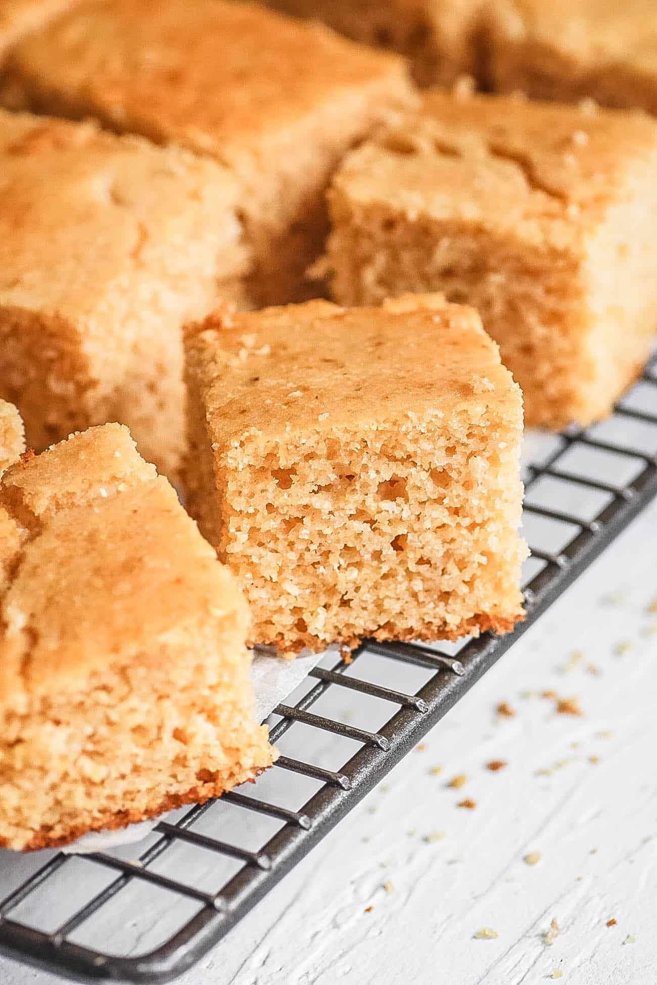 low calorie cornbread on a wire rack