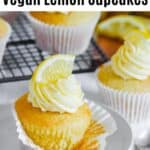 a vegan lemon cupcake with buttercream