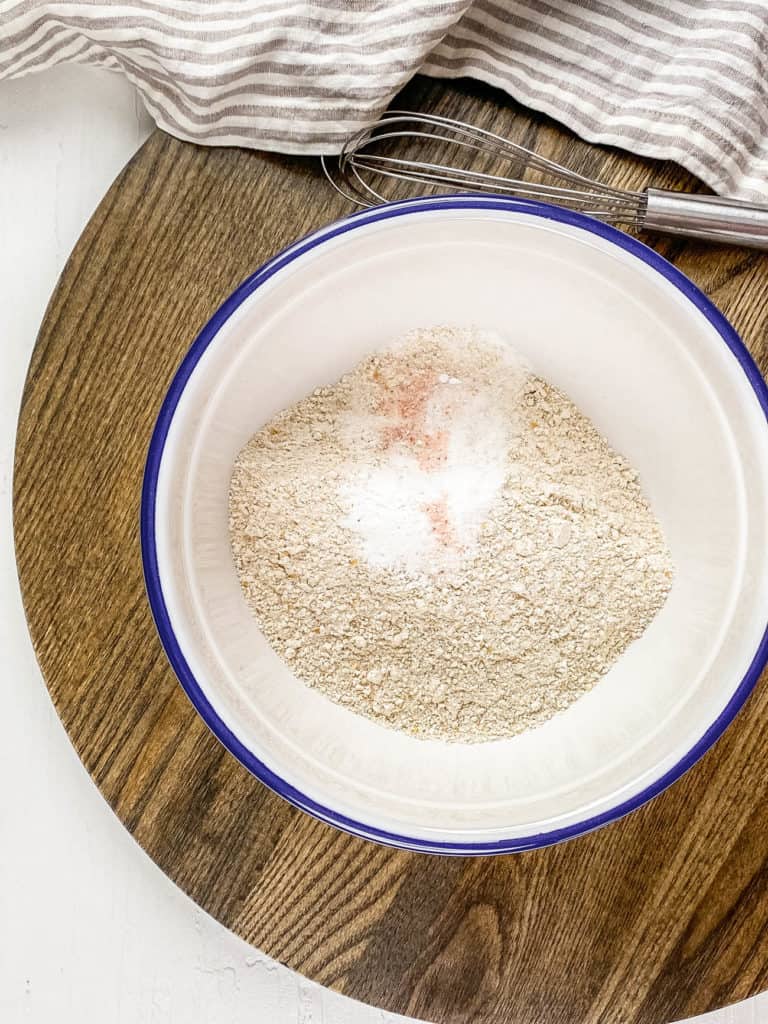 dry ingredients for pizza dough combined in a bowl. 