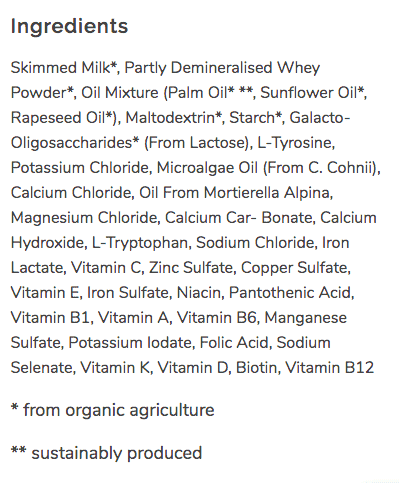 Ingredients label for Löwenzahn formula stage 2