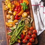 roasted vegetables on a cutting board for air fryer vegetable recipes