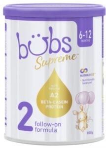 Can of Aussie Bubs Supreme Stage 2 Formula.