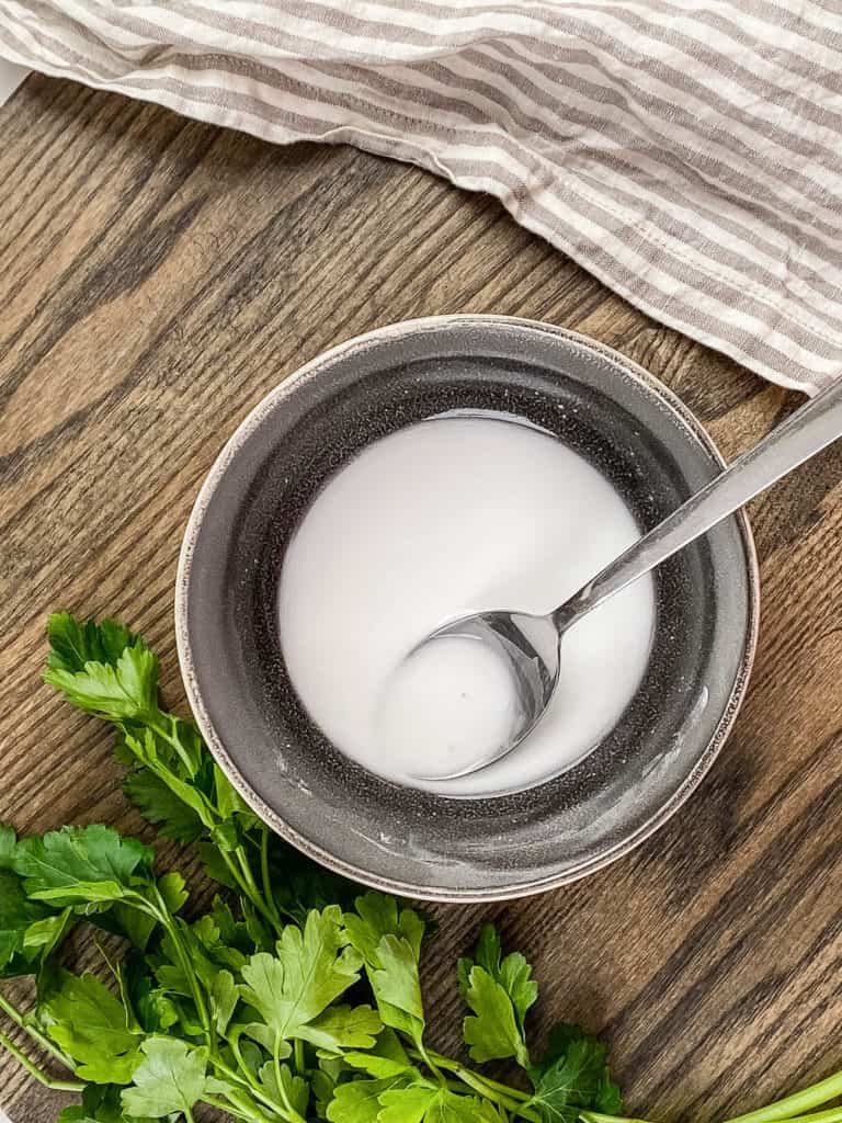 corn starch and water mixed in a bowl