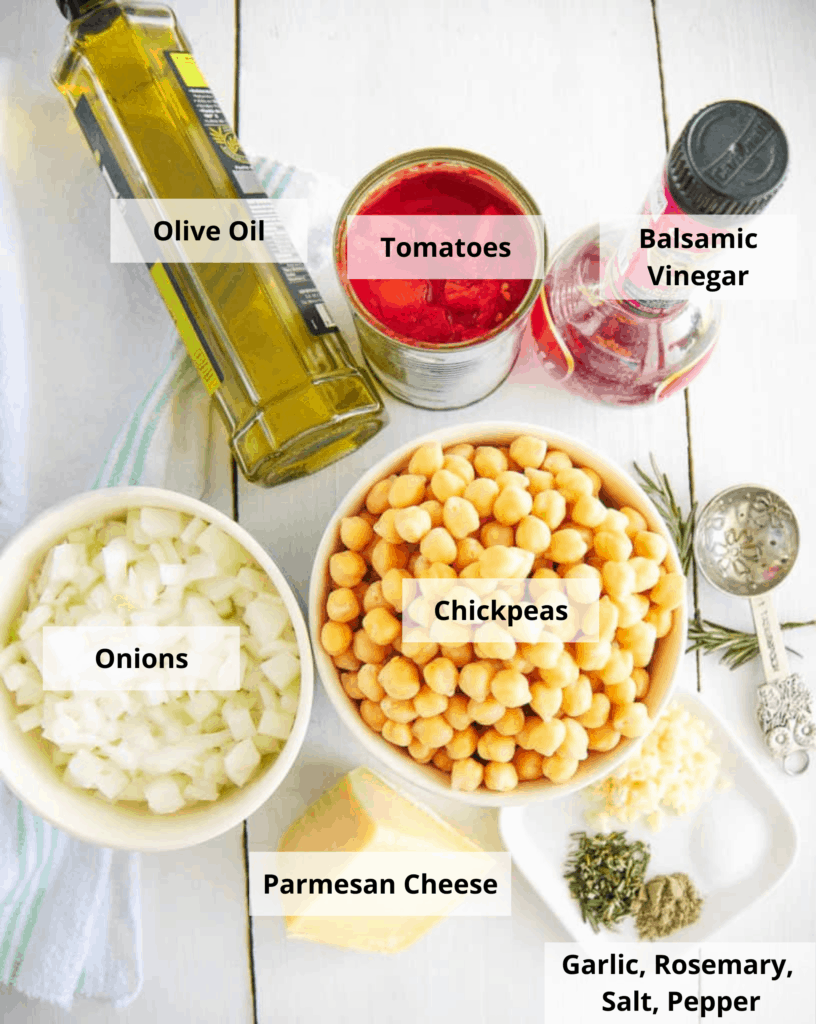 All of the ingredients for creamy garbanzo bean soup. 