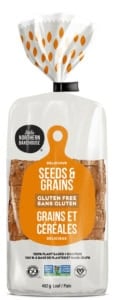 Package of Little Northern Bakehouse gluten free seeds and grains bread on a white background.