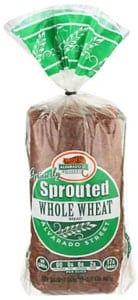 Package of Alvarado Street Bakery Sprouted Whole Wheat Bread on a white background.