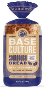 Package of Base Culture Sourdough Bread on a white background.