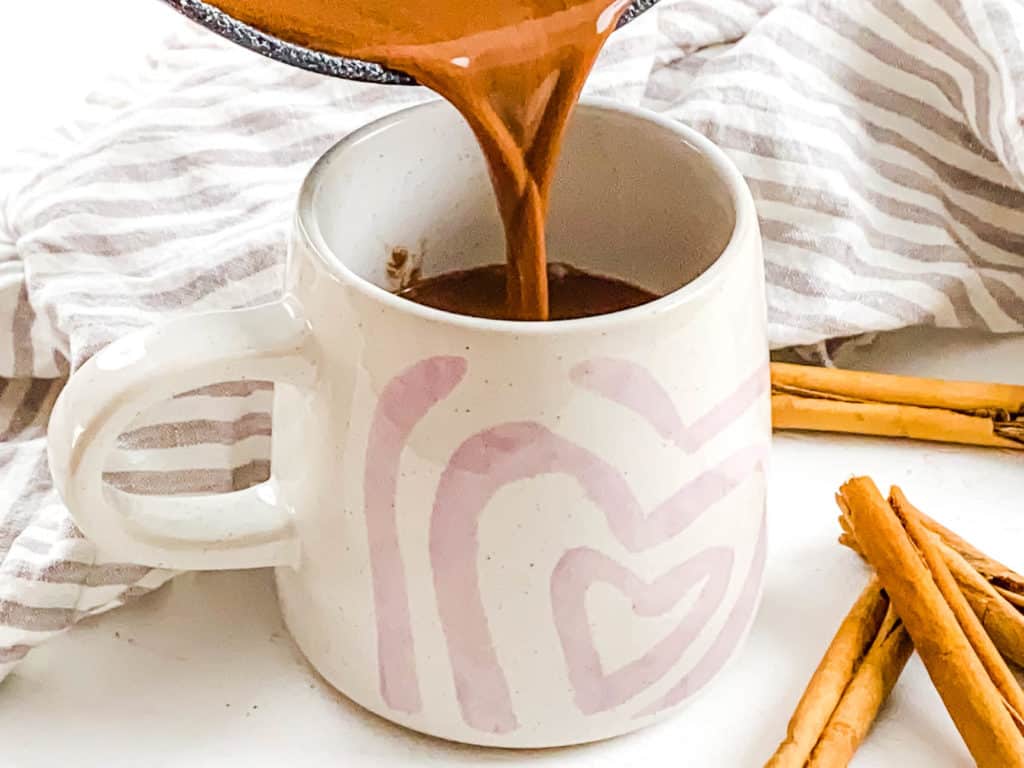 cinnamon hot chocolate recipe poured into a cup
