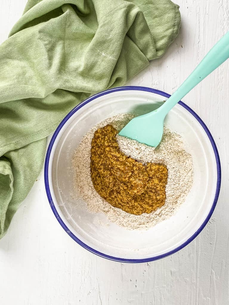 wet and dry ingredients mixed together in a bowl