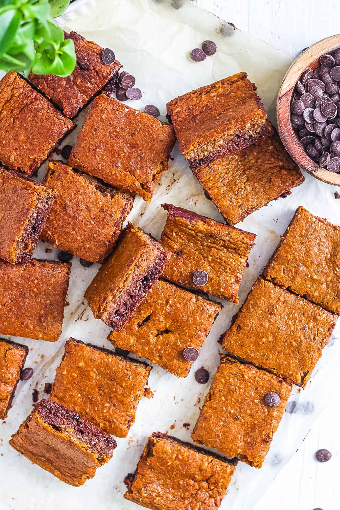 easy layered healthy pumpkin brownies on parchment paper