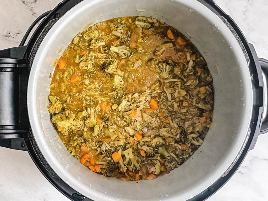 broccoli and veggies cooking in the instant pot