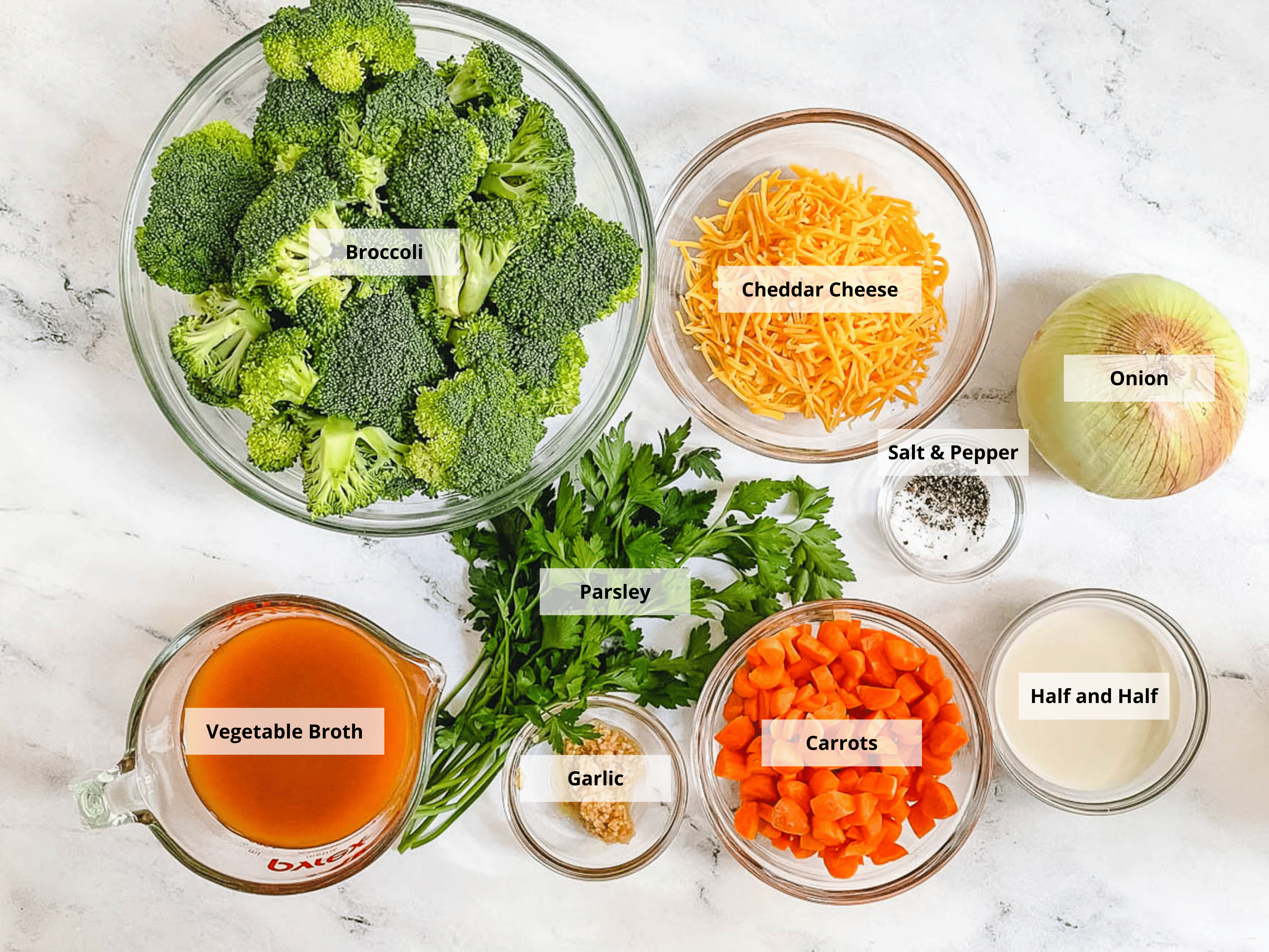 ingredients for easy healthy instant pot broccoli cheddar soup recipe