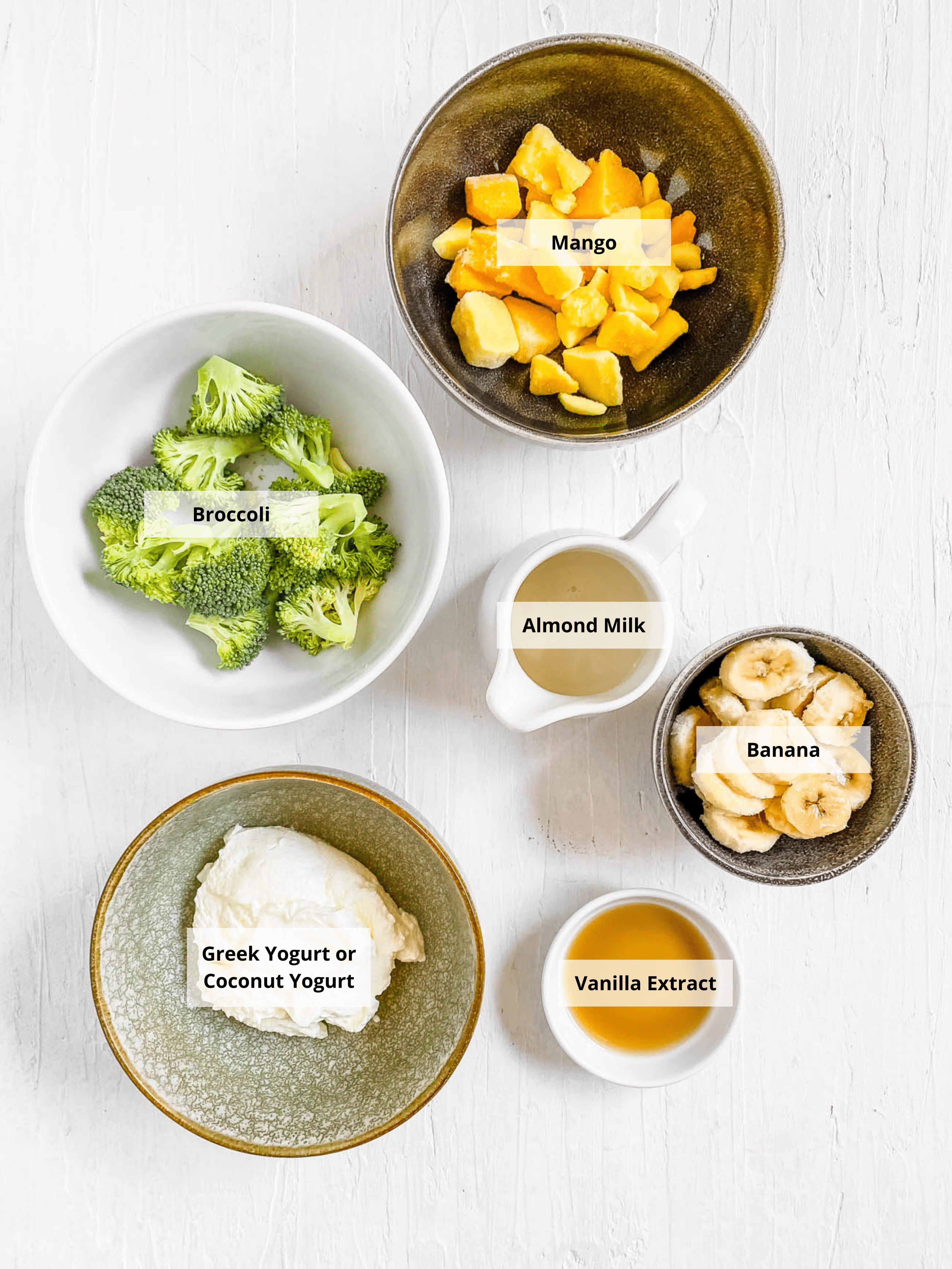ingredients for easy healthy broccoli smoothie recipe