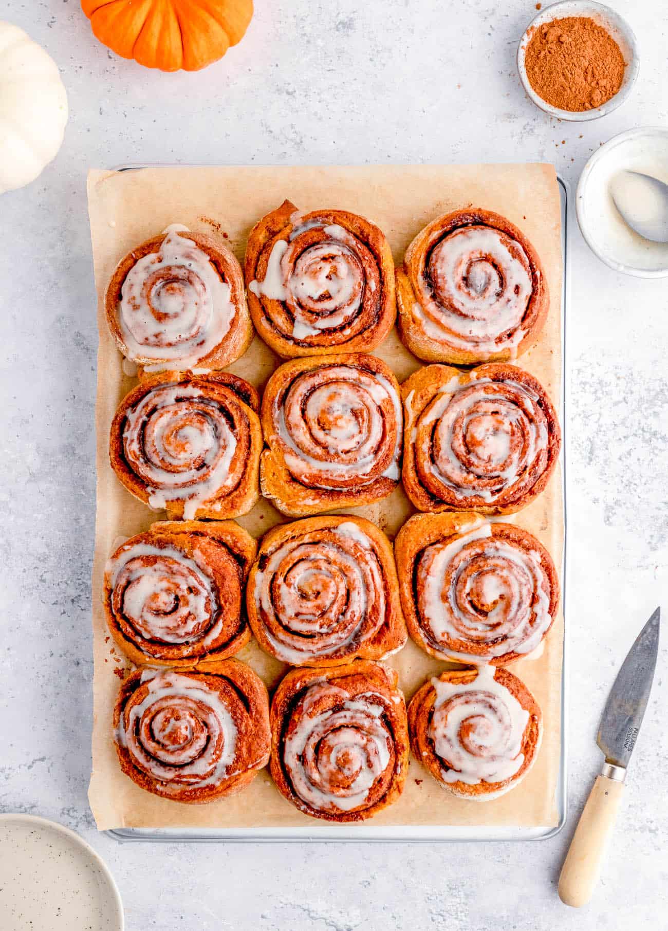 top view of easy homemade healthy cinnamon rolls recipe with healthy icing