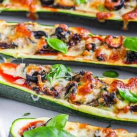 easy low carb pizza zucchini boats out of the oven