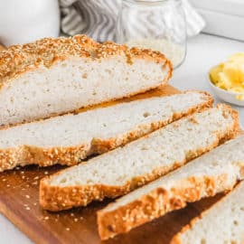 slices of easy healthy vegan gluten free bread recipe on a cutting board