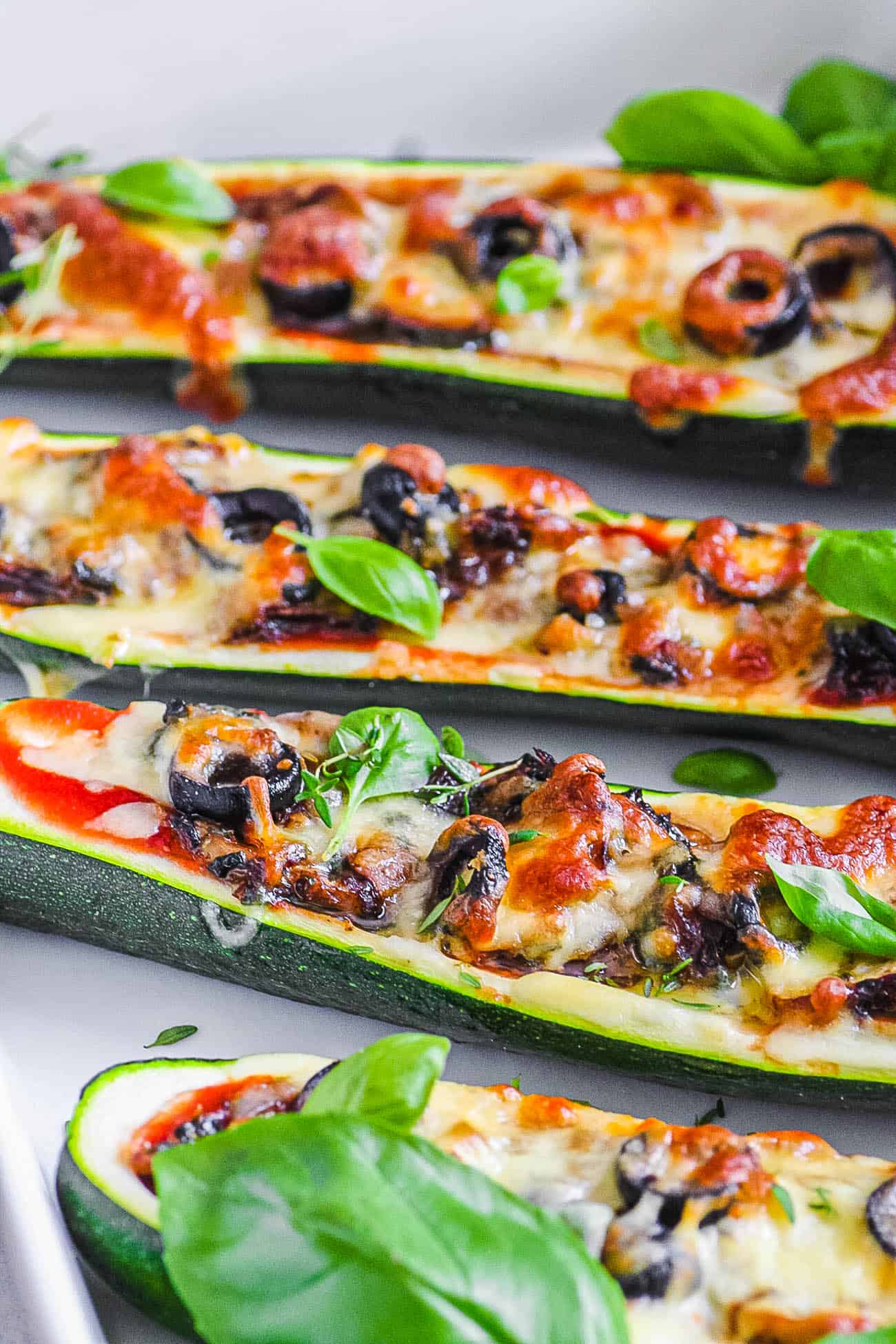 easy low carb pizza zucchini boats out of the oven