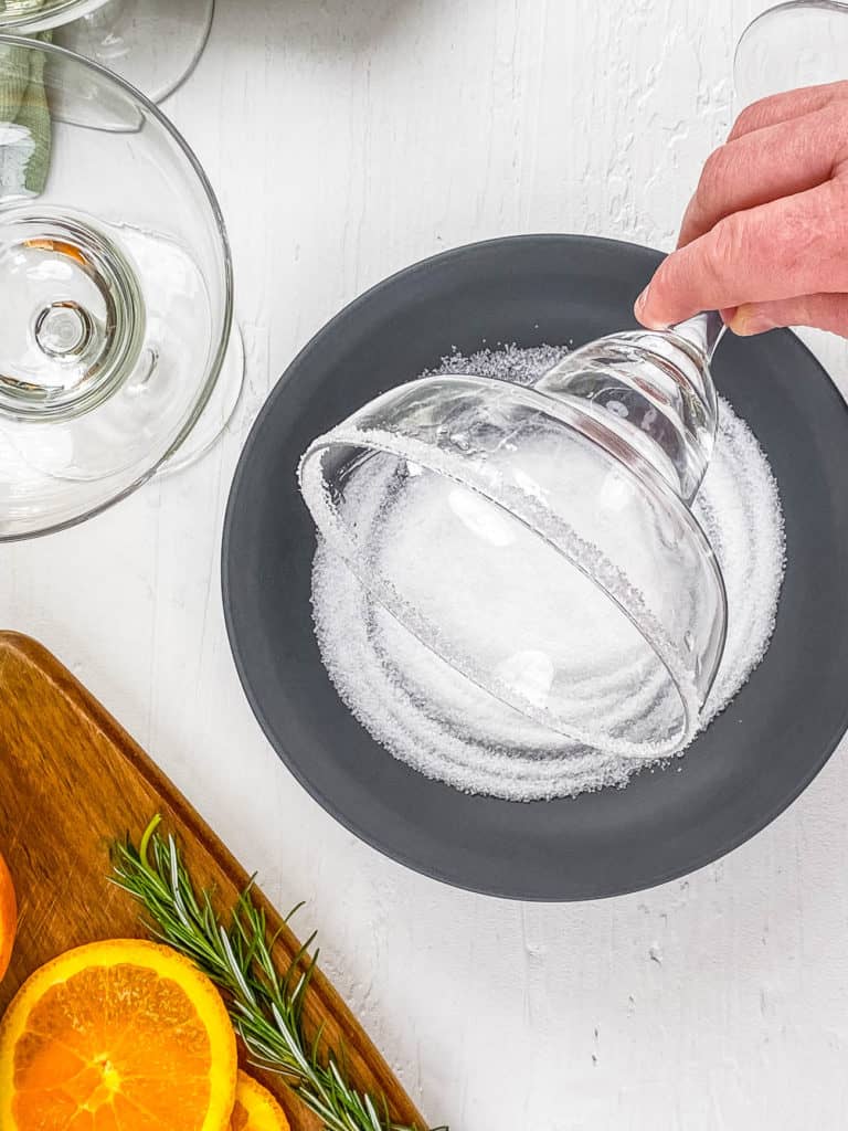 cocktail glass rim rubbed in sugar