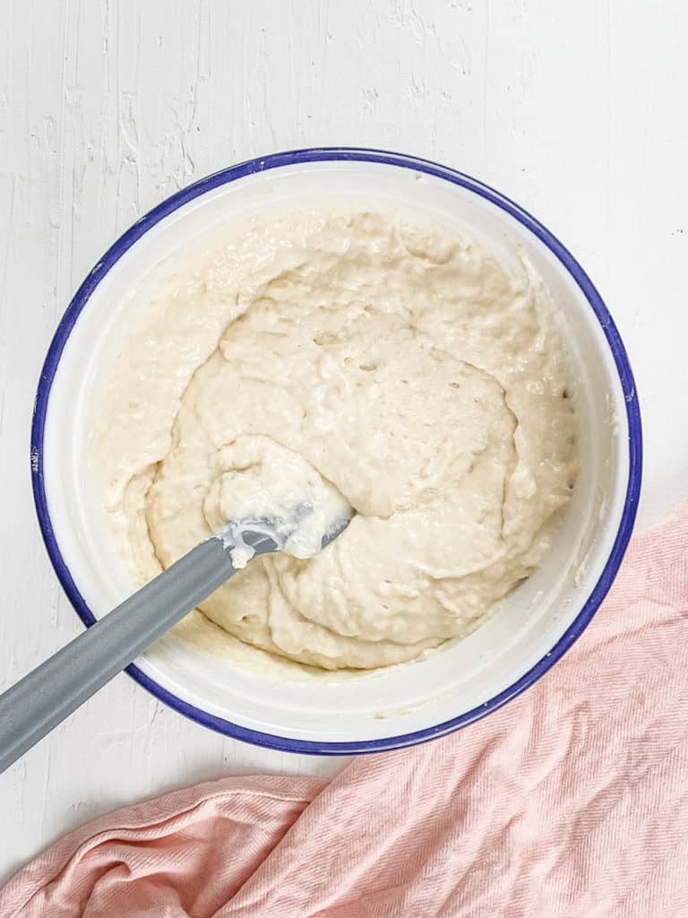 batter for cake in a mixing bowl