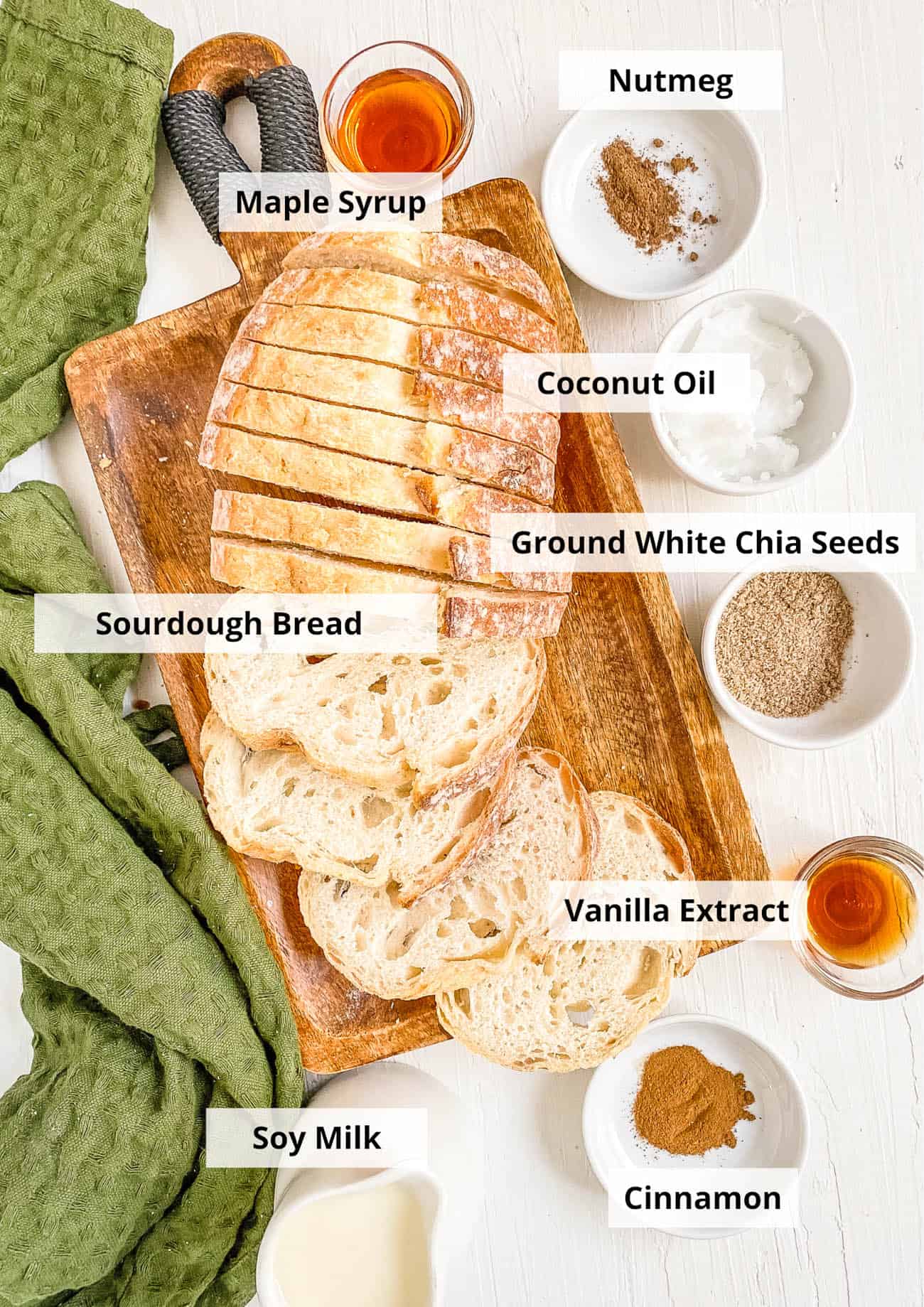 ingredients for healthy easy dairy free vegan french toast recipe