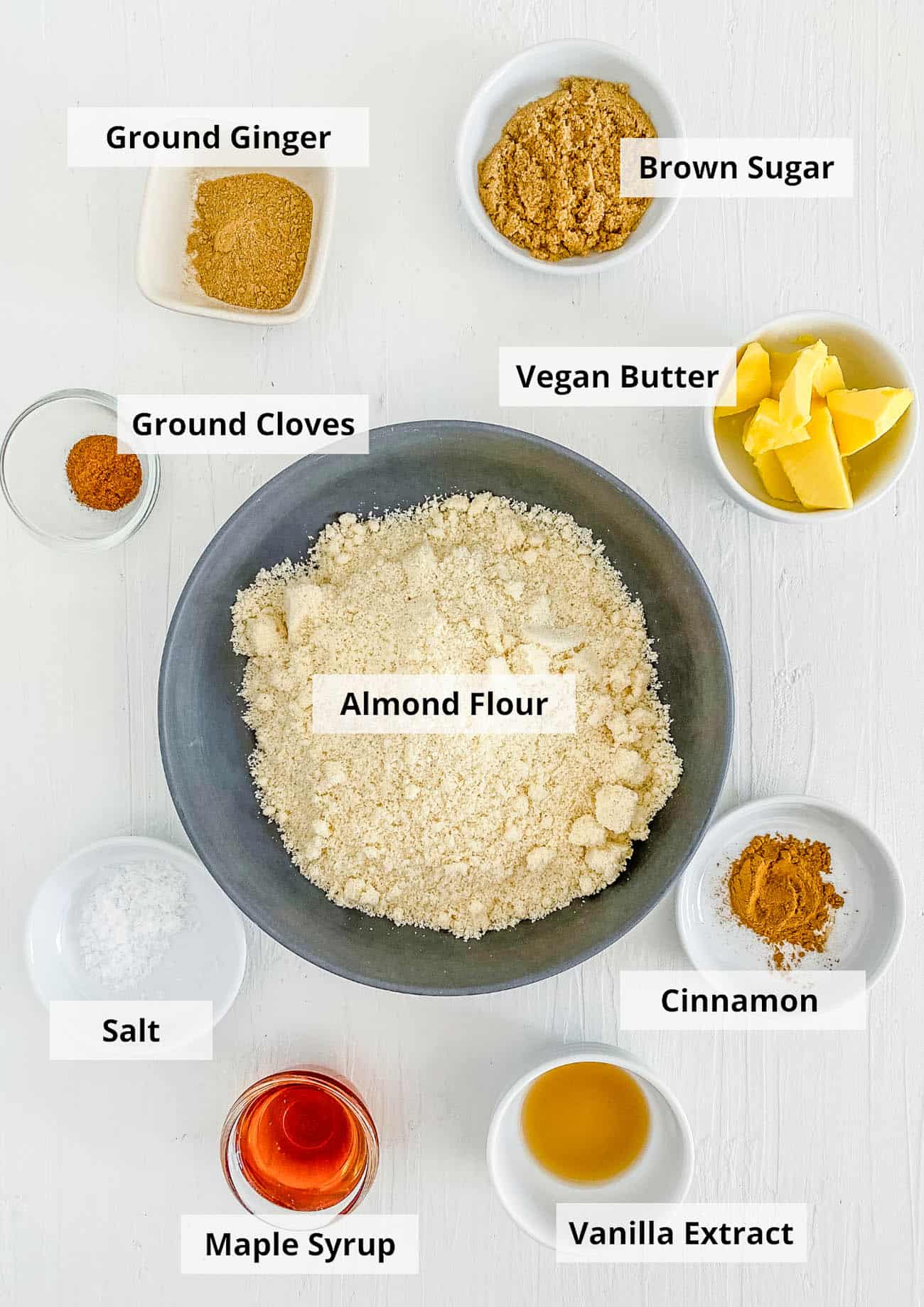 ingredients for gluten free vegan healthy ginger snap cookies