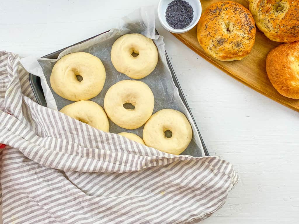 bagels on a baking sheet