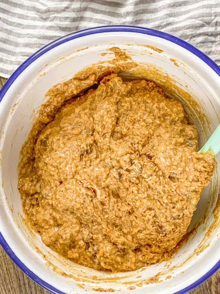 wet and dry ingredients mixed together in a bowl