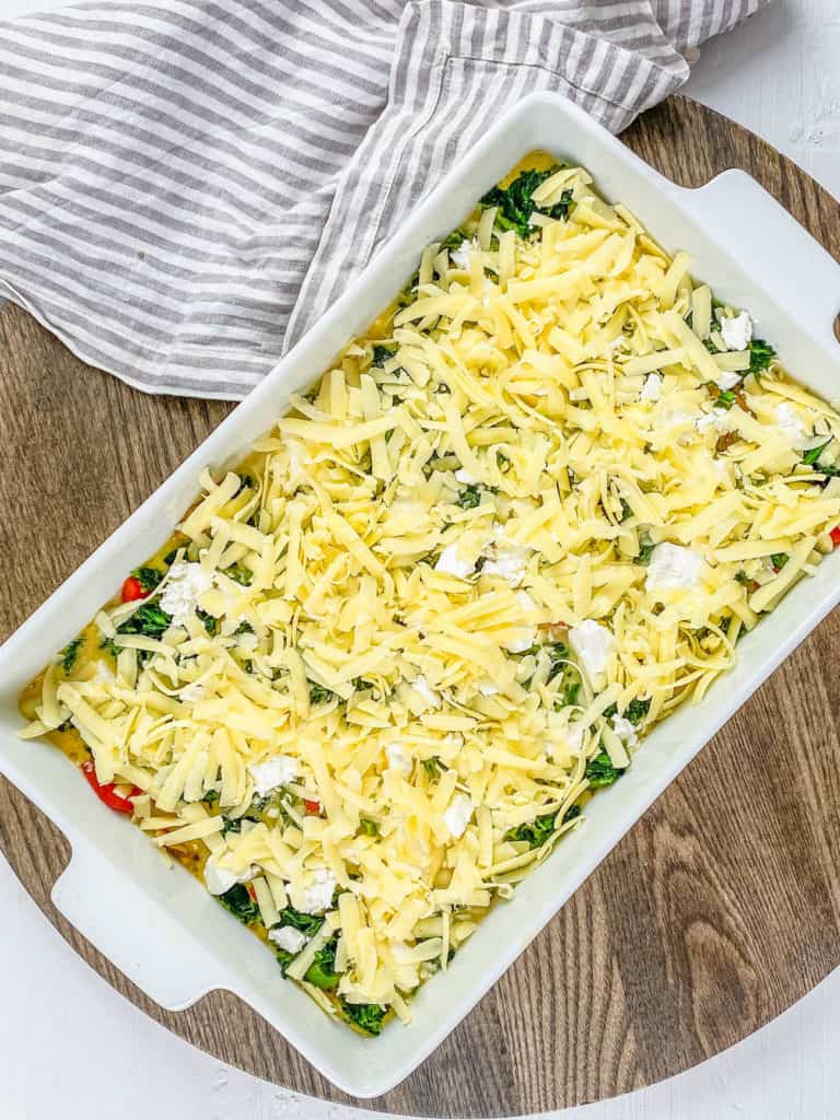 cheese added to keto breakfast casserole