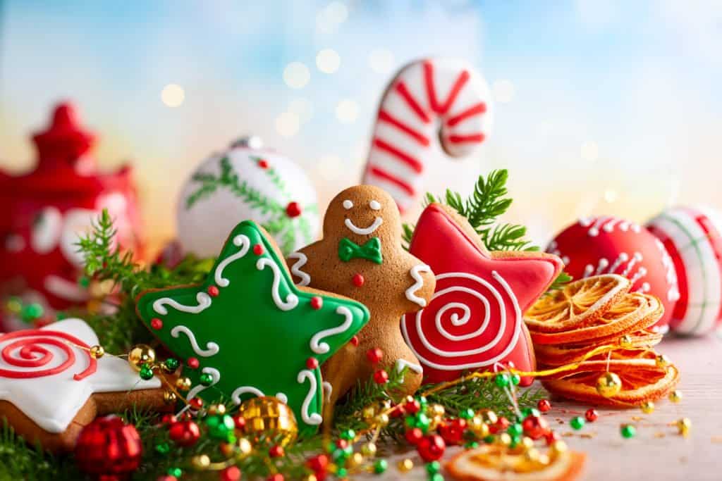 food that starts with x - Festive concept with Christmas gingerbread cookies, fir branches and winter spices.