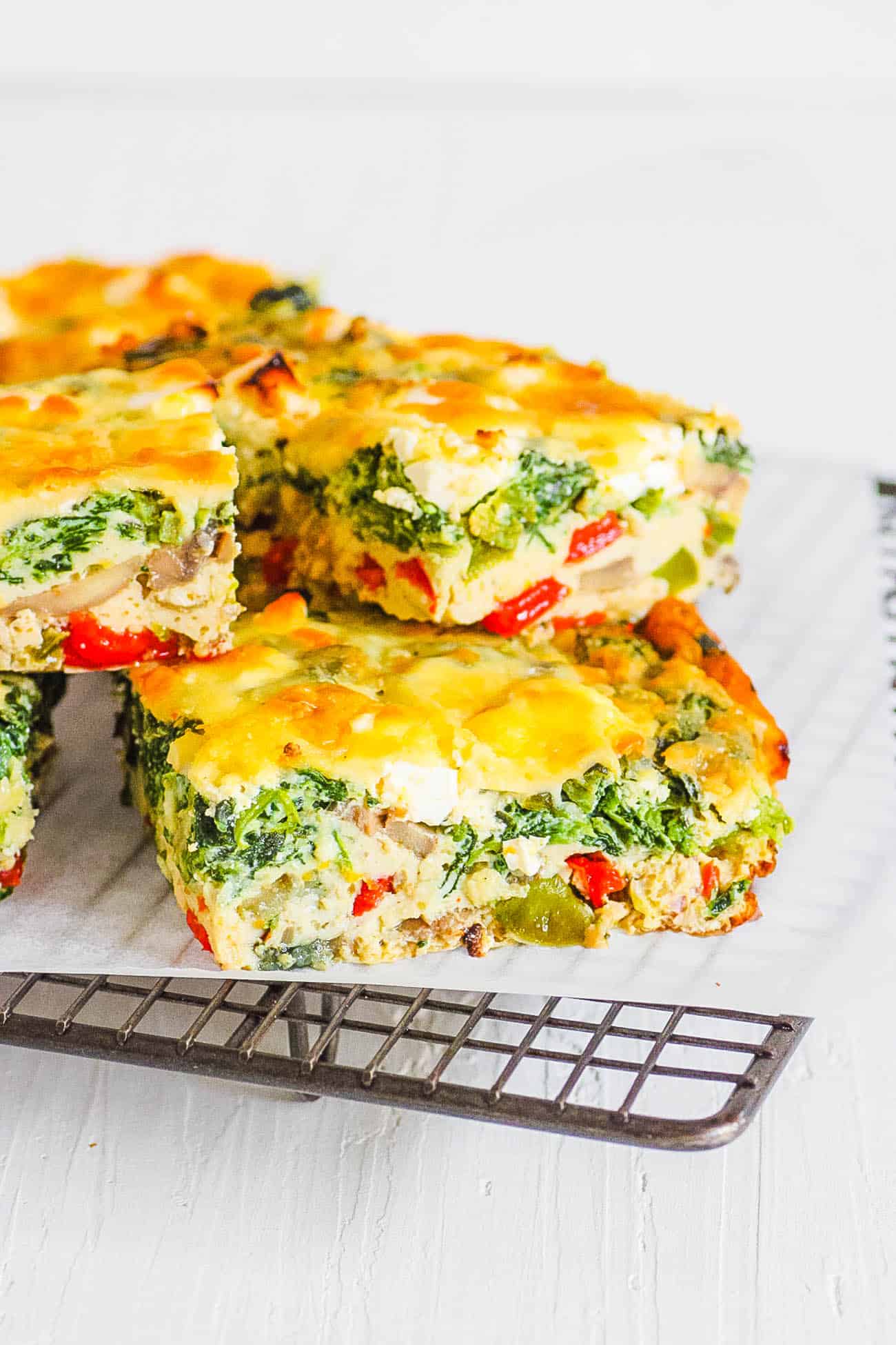 easy healthy low carb breakfast casserole recipe sliced into cubes