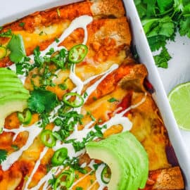 easy healthy low carb keto enchiladas recipe in a baking dish