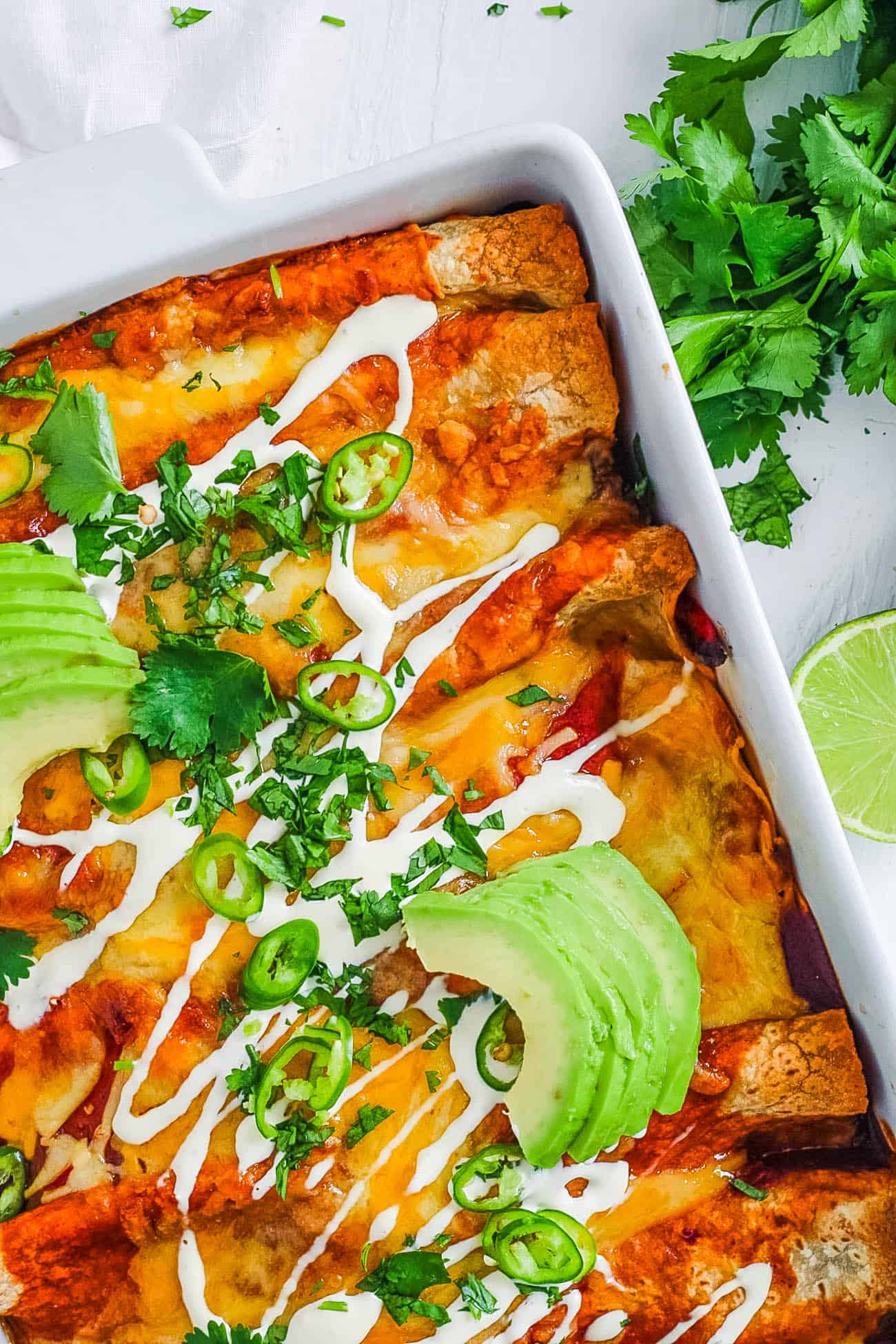 easy healthy low carb keto enchiladas recipe in a baking dish