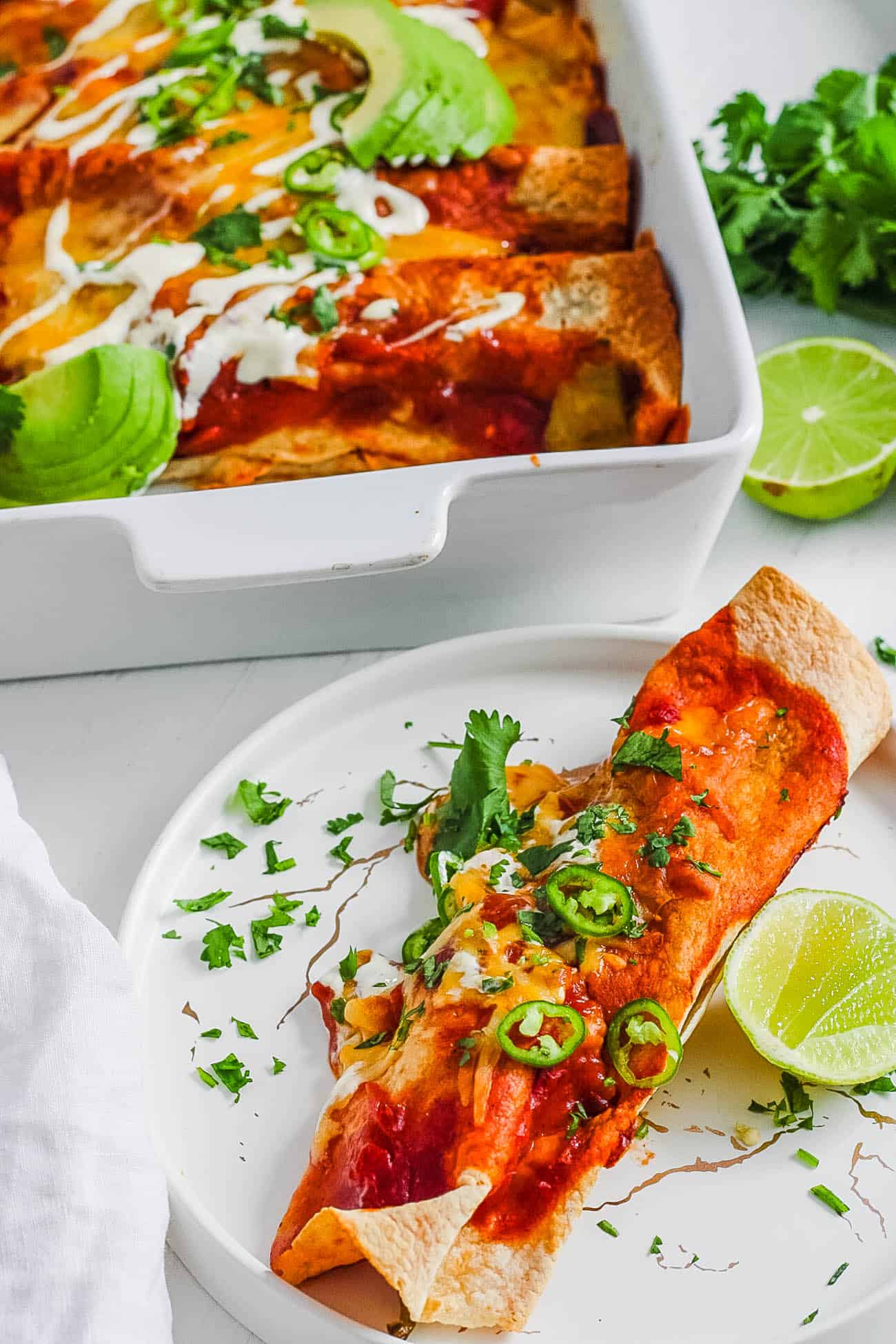 easy healthy low carb keto enchiladas recipe - single enchilada on a plate