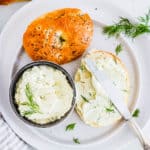 healthy easy vegan tofu cream cheese recipe spread on a bagel