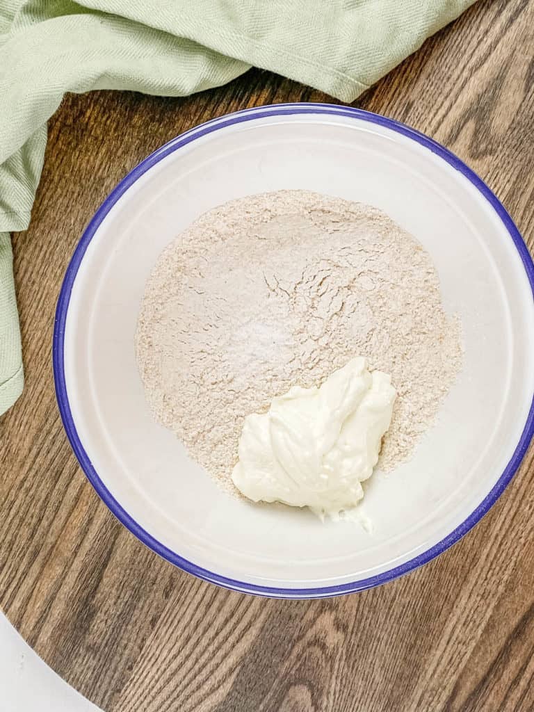 flour and greek yogurt in a bow
