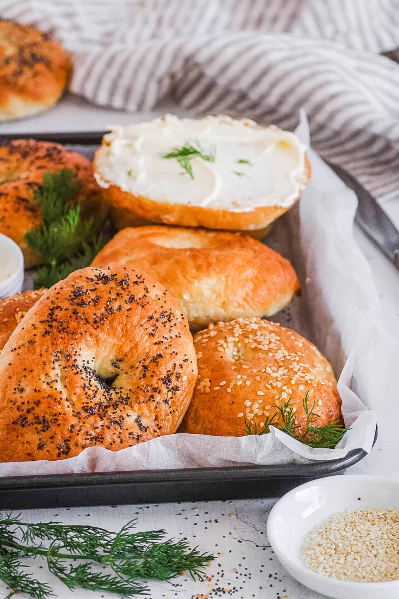 homemade healthy easy vegan bagels on a baking sheet