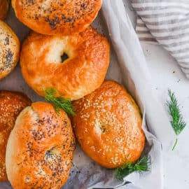 homemade healthy easy vegan bagels recipe on a baking sheet