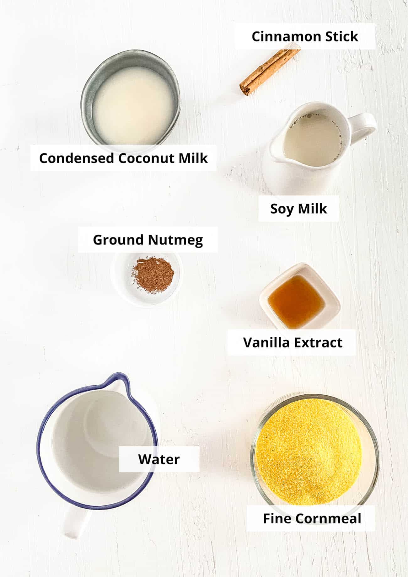 ingredients for easy healthy jamaican cornmeal porridge recipe with fresh fruit