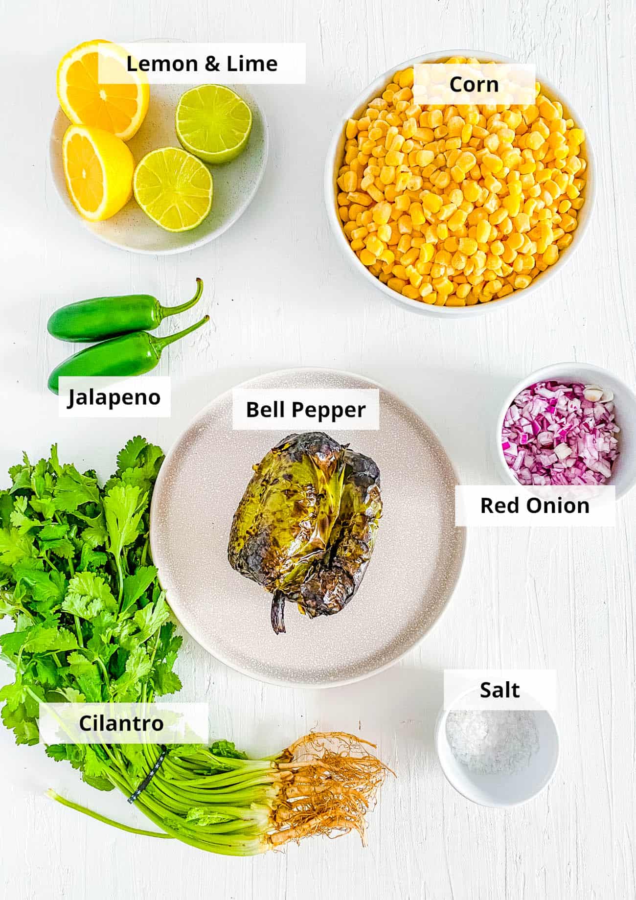 ingredients for easy roasted chili corn salsa - chipotle copycat recipe
