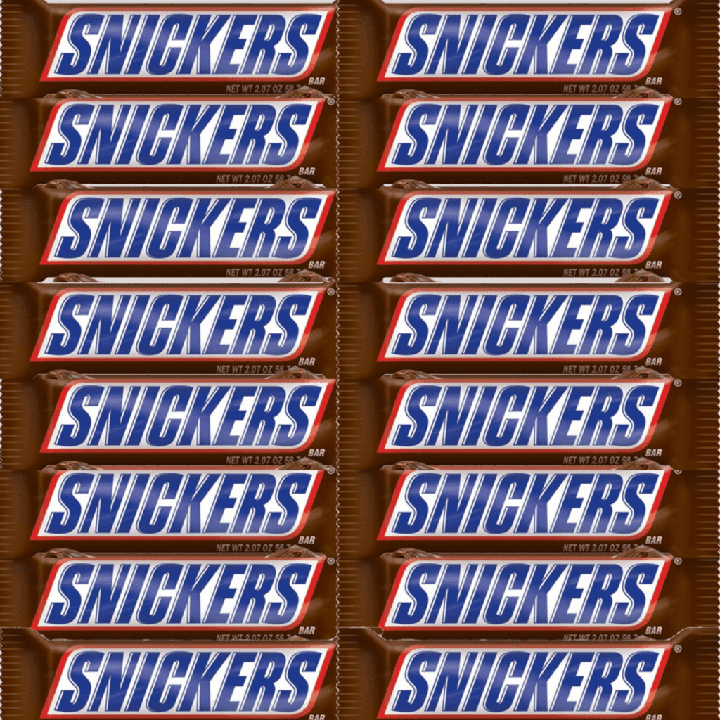 is snickers gluten free - Closeup of many Snickers candy chocolate bars 