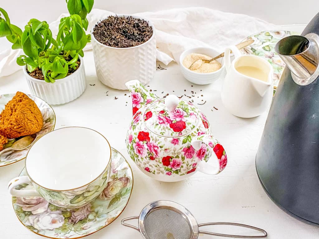 tea set on a kitchen table