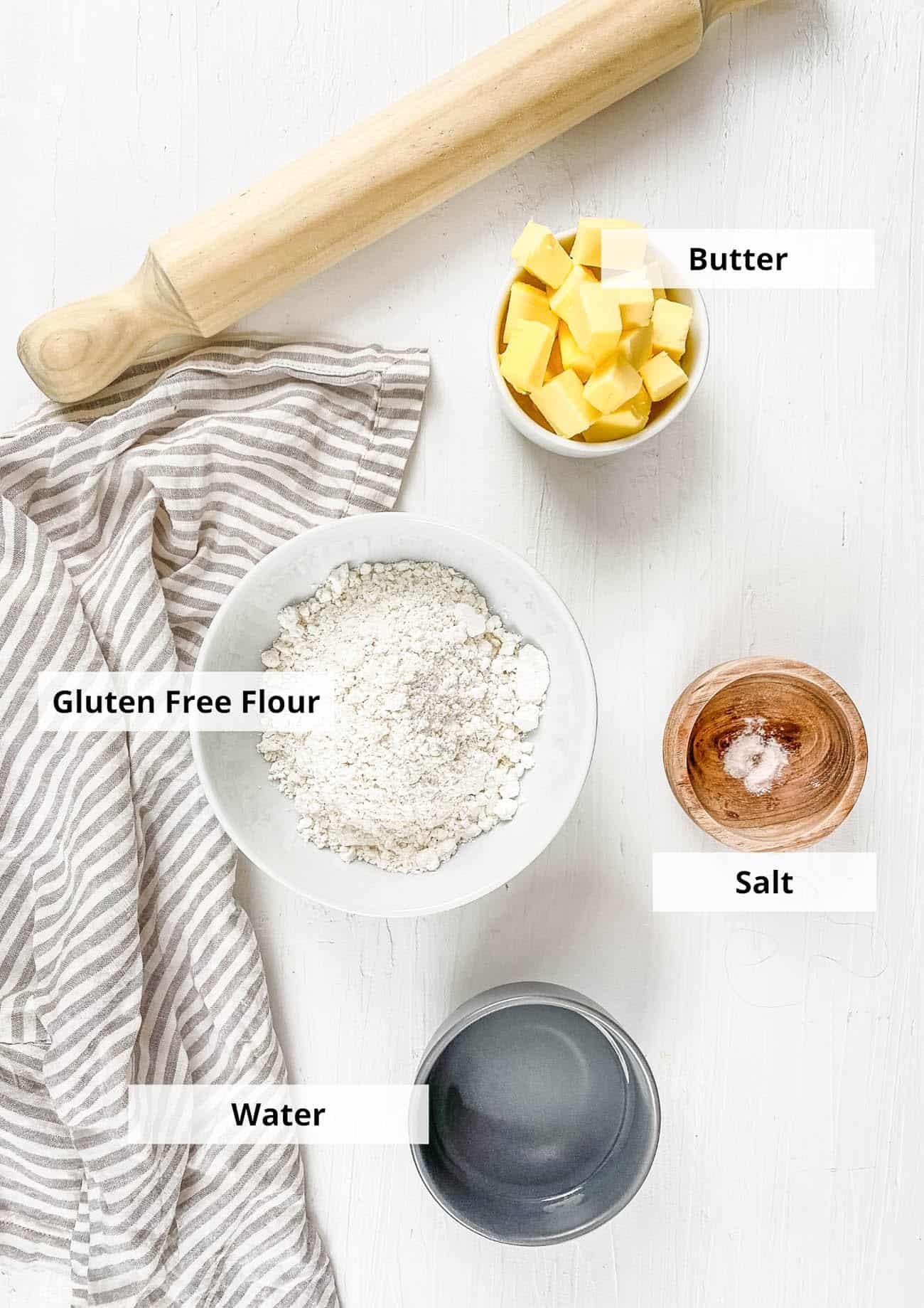 ingredients for 3 ingredient gluten free pie crust recipe - healthy, homemade and with a vegan option