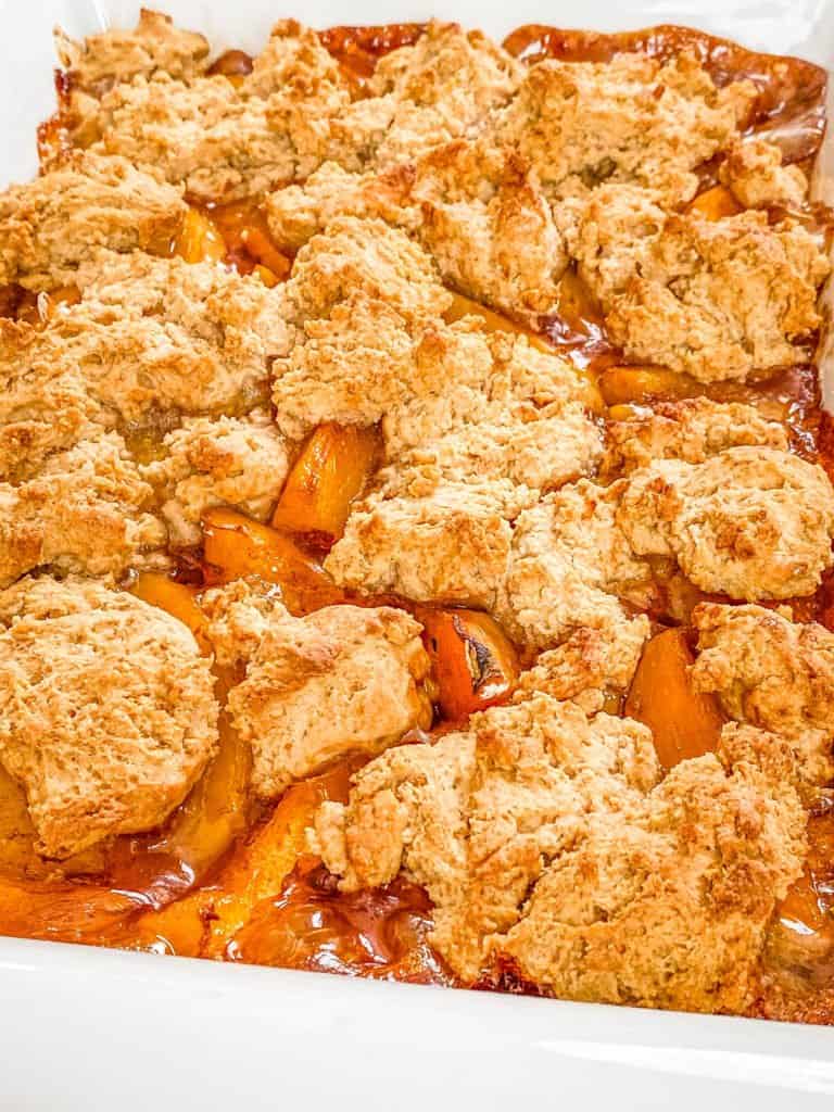 baked dairy free cobbler out of the oven