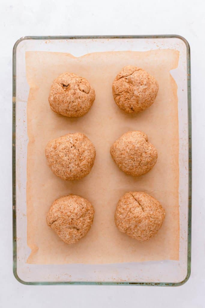 dough balls in a baking dish